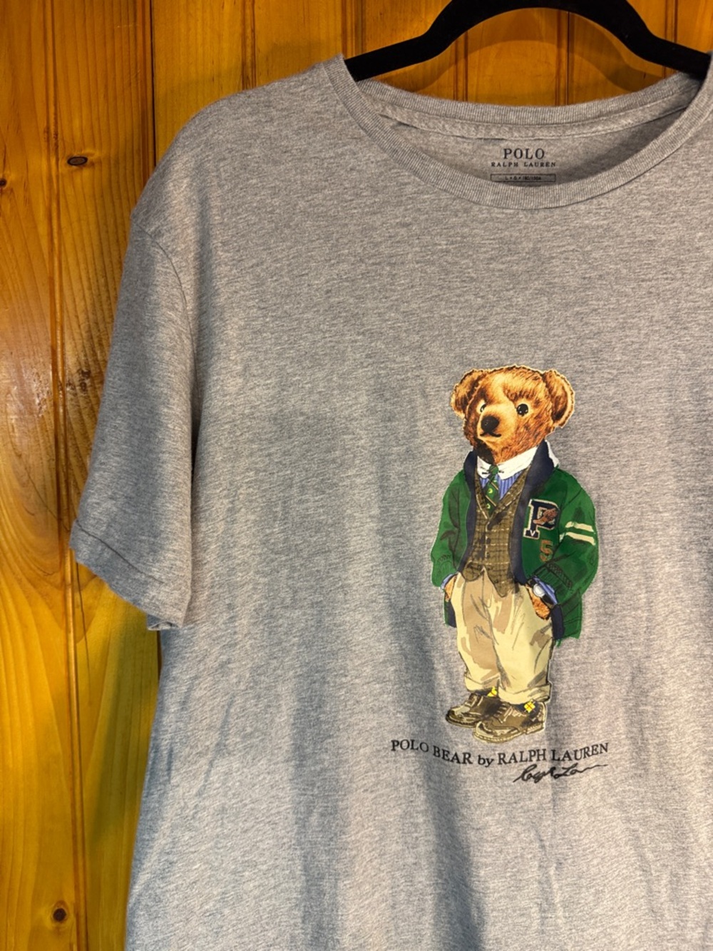 Vintage Polo by Ralph Lauren Gray Tee with Polo Bear in Green Jacket - Picture 5 of 13
